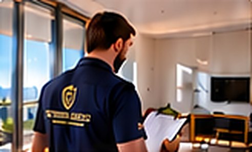 Vistoriador com prancheta registrando o estado de um apartamento