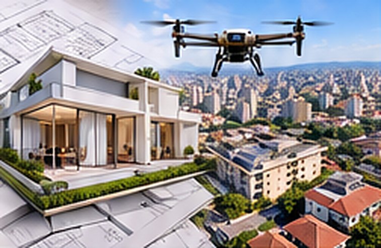 Drone sobrevoando o imóvel para registro aéreo